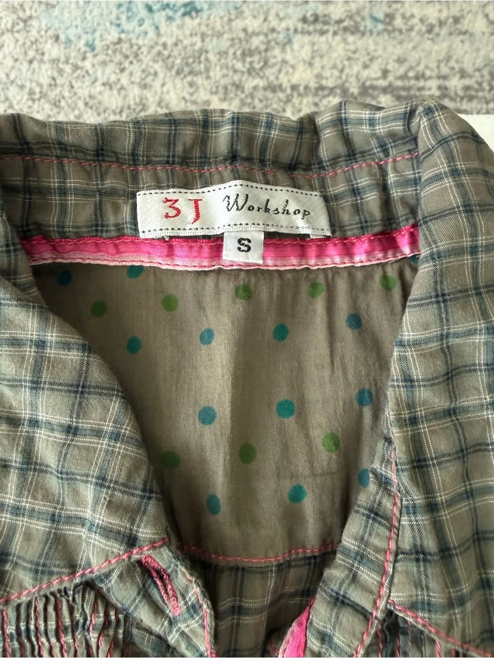 Johnny Was 3 J Olive Plaid Dress with Embroidery Size Small E04 - Picture 2 of 11